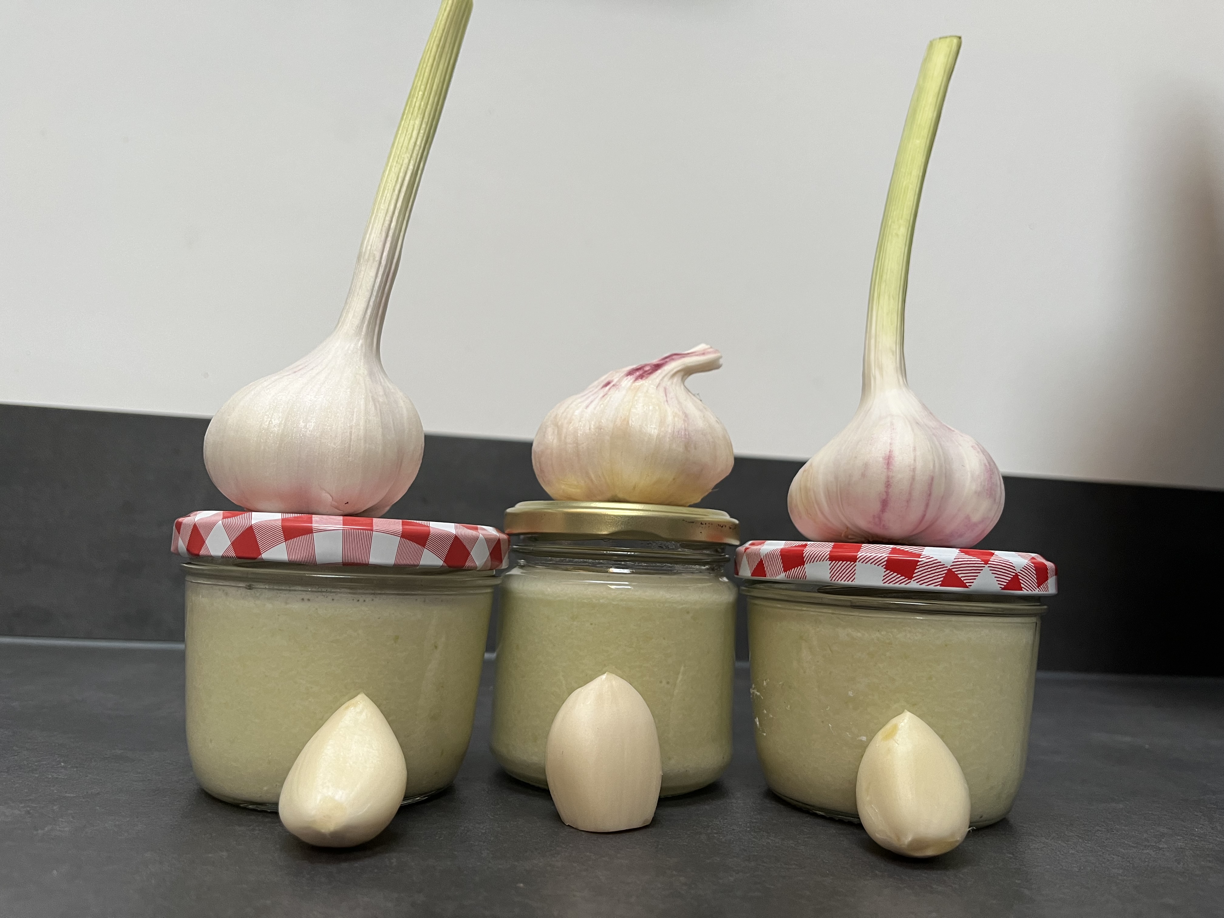 Selbst gemachte Knoblauch-Paste in Gläsern